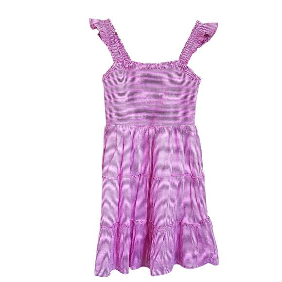 J Crew Smocked Tiered Ruffle Dress Size M Pink Nautical Preppy New England India - Picture 2 of 11